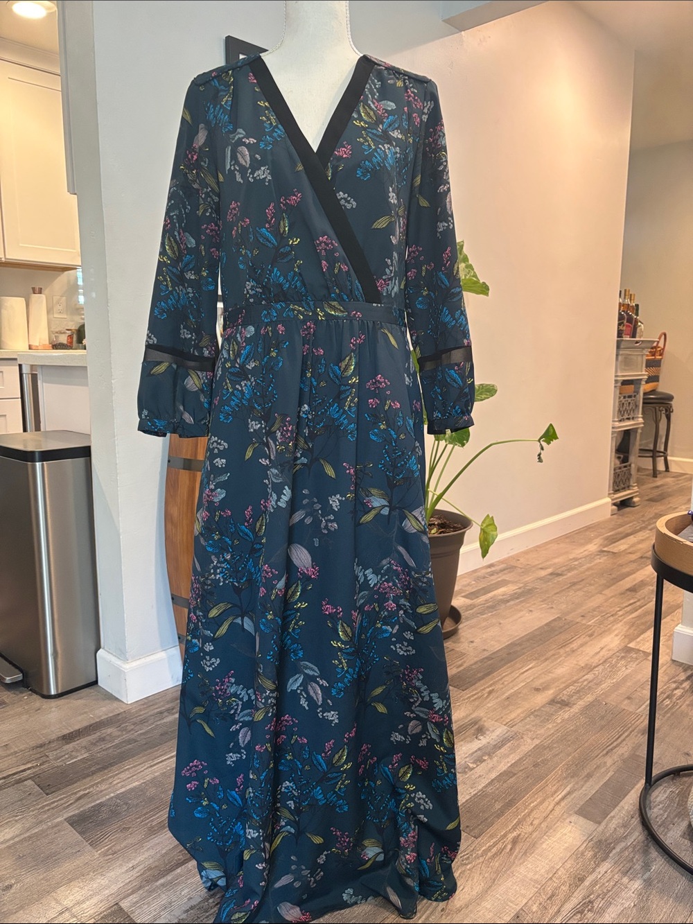 Banana Republic Teal Floral Wrap-Style Maxi Dress